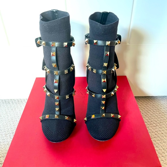 Valentino Black Rockstud Sock Boots - Picture 2 of 5
